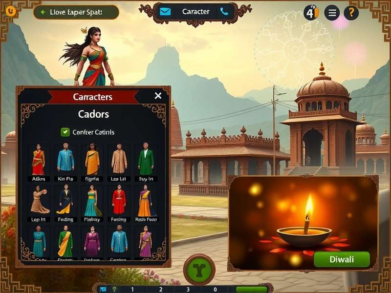 Character customization screen in Sacred Pathways Mystic Realms showing traditional Indian attire options