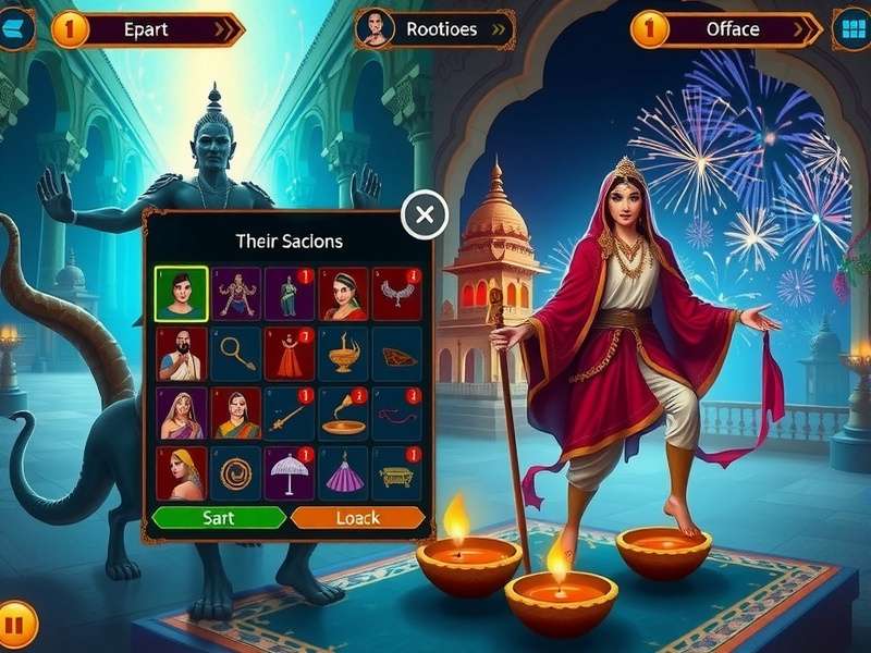 Sacred Pathways Mystic Realms gameplay screenshot showing mythological creatures and ancient Indian architecture