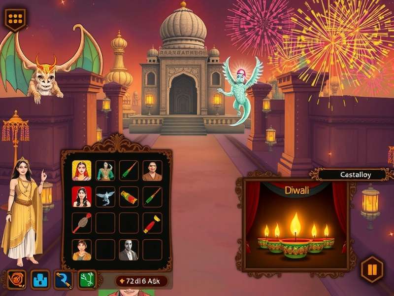 Diwali festival event in Sacred Pathways Mystic Realms with traditional decorations and fireworks